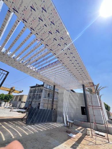 Panel installation, angled view