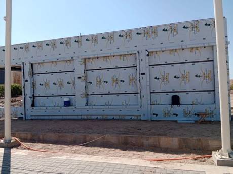 Steel and aluminum composite cladding, restaurant kiosk